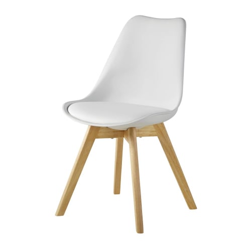 Stuhl im skandinavischen Stil aus Kautschukholz, hellweiß