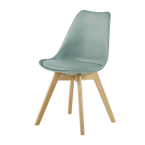 Stuhl im skandinavischen Stil aus Kautschukholz, salbeigrün