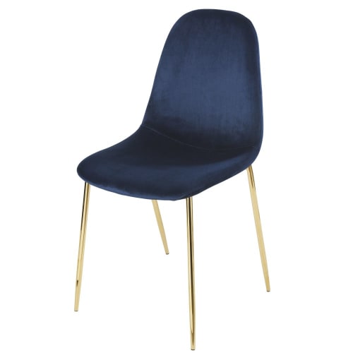 Stuhl im skandinavischen Stil mit Samtbezug, nachtblau