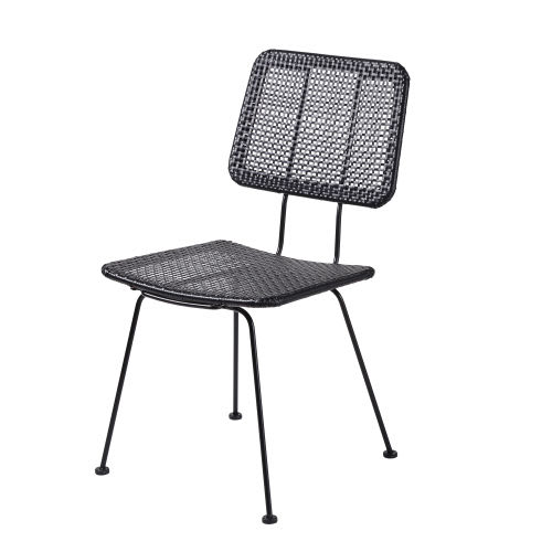 Stuhl in schwarzem Metall und schwarzem Harz mit Rattan-Effekt Penida