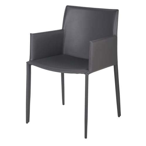 Stuhl mit Armlehne aus Lederfaserstoff, grau