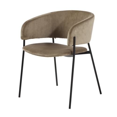 Business Stühle | Stuhl mit Armlehne für die Nutzung, Samtbezug beige-cappuccinobraun - BH20526