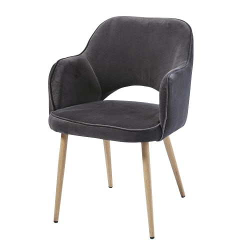 Sofas und sessel Sessel | Stuhl mit Armlehne mit Samtbezug, grau - LC69816