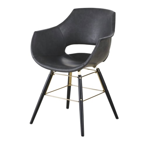 Möbel Stühle und Esszimmerstühle | Stuhl mit Armlehne, schwarzer Kunstlederbezug in Used-Optik - BT45296