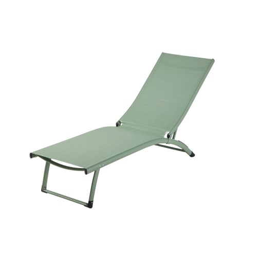 Outdoor collection Deckchairs and sun loungers | Sun lounger in aluminium and khaki plastic-coated canvas - MG65343