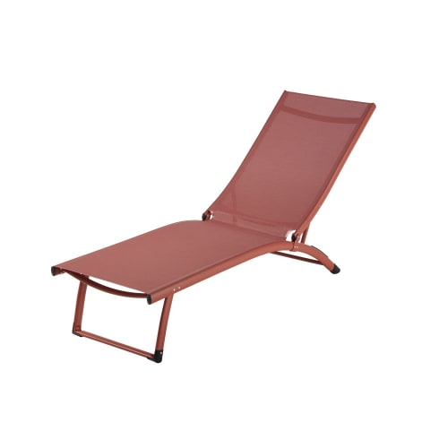 Outdoor collection Deckchairs and sun loungers | Sun lounger in aluminium and terracotta plastic-coated canvas - ZP93886