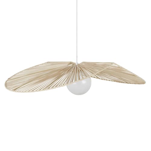 Suspension aérienne en métal blanc et rotin beige SARTENE