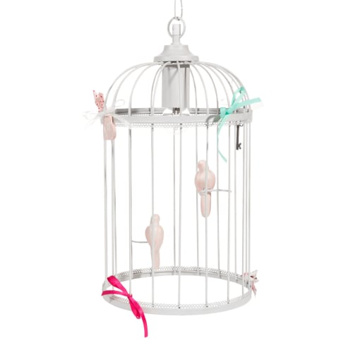 Suspension Cage à Oiseaux En Métal Blanc H 38 Cm