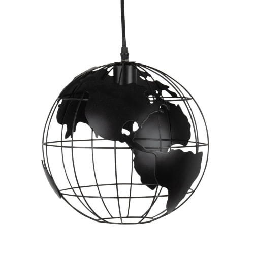 Suspension globe terrestre en métal noir ajouré | Maisons du Monde