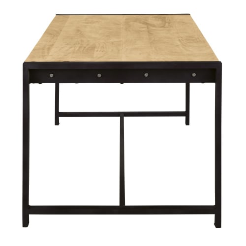 Table à manger extensible en bois de manguier massif et métal noir 6/8  personnes L90/180 Alfred