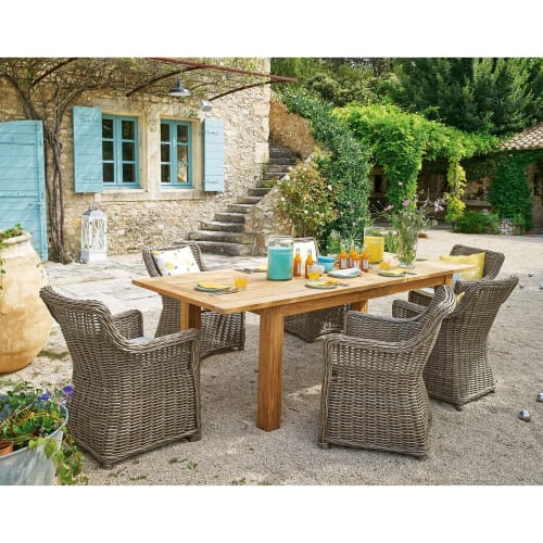 Jardin Tables de jardin | Table à rallonge de jardin en teck recyclé L200 - JA40664