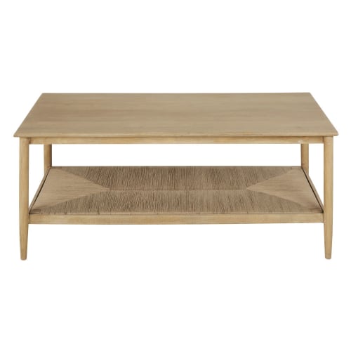 Meubles Tables basses | Table basse 2 plateaux en bois de manguier massif et sisal tressé main beige - AP19399