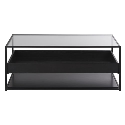 Meubles Tables basses | Table basse 2 plateaux en métal noir et verre - FS38267