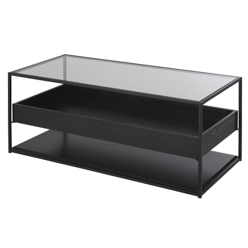 Meubles Tables basses | Table basse 2 plateaux en métal noir et verre - FS38267