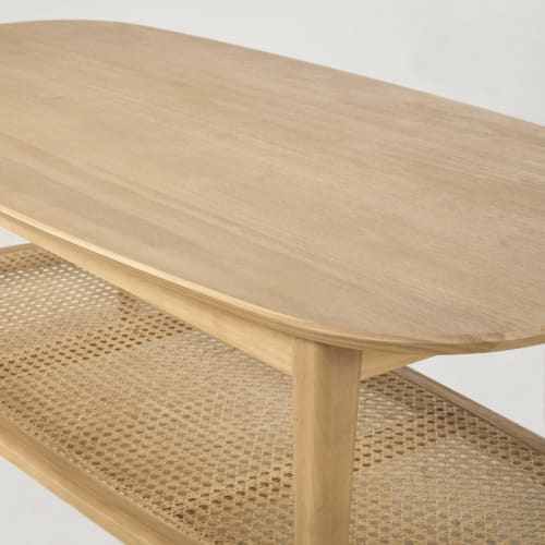 Meubles Tables basses | Table basse 2 plateaux en pin cannage en rotin - GF05776