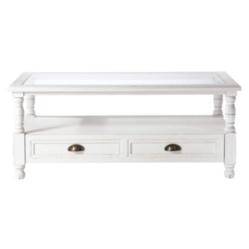 Meubles Tables basses | Table basse 2 tiroirs blanche - JE36269