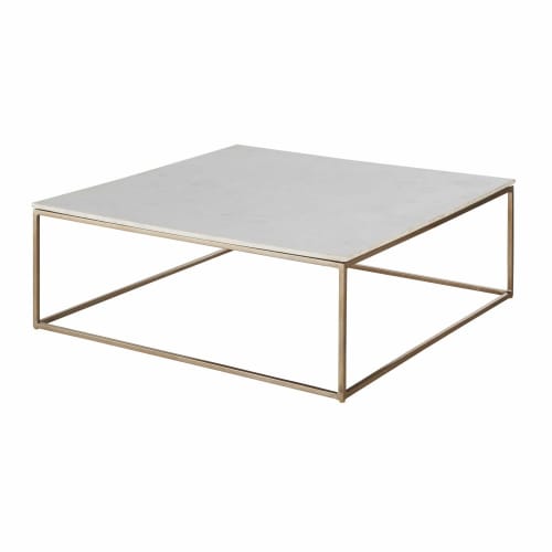 Meubles Tables basses | Table basse carrée en marbre blanc et métal coloris laiton - KL41032