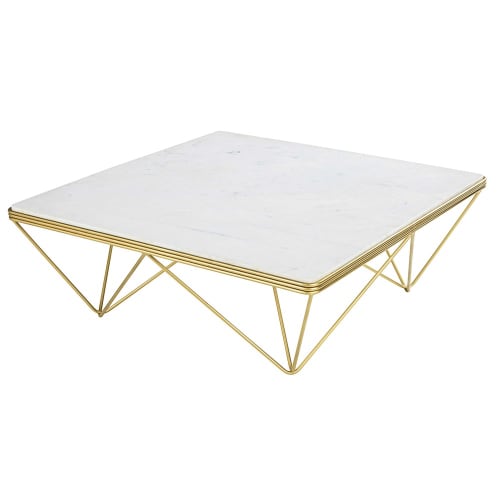 Meubles Tables basses | Table basse carrée en marbre et métal doré - BO41662