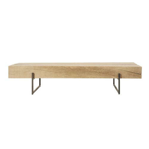 Meubles Tables basses | Table basse en chêne massif et métal noir - WV00829