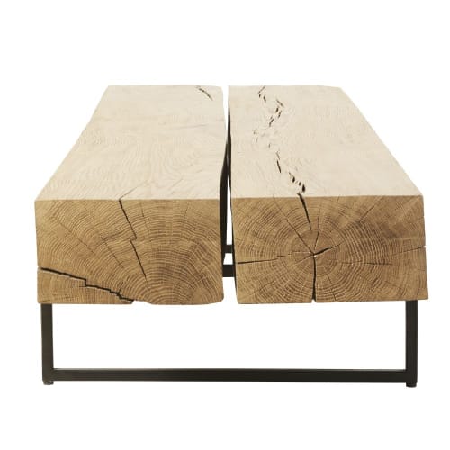 Meubles Tables basses | Table basse en chêne massif et métal noir - WV00829