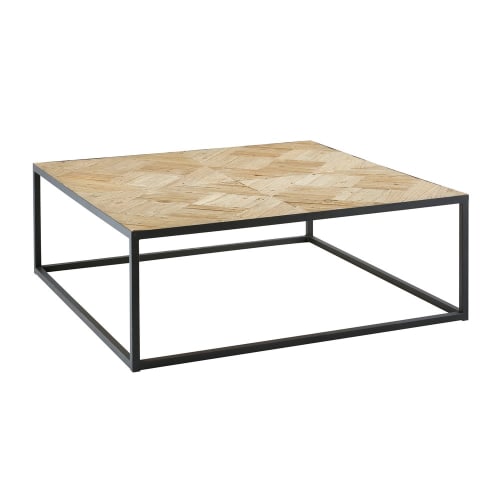 Meubles Tables basses | Table basse marquetée en orme recyclé et métal noir - GO38586