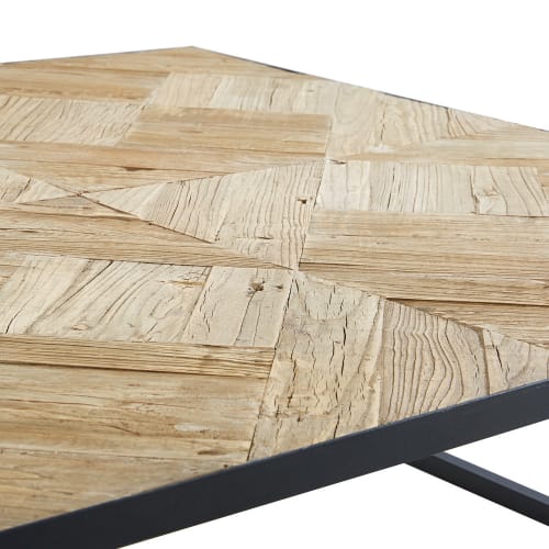 Meubles Tables basses | Table basse marquetée en orme recyclé et métal noir - GO38586
