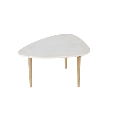 Meubles Tables basses | Table basse ovoïde en marbre blanc et manguier massif - SP99098