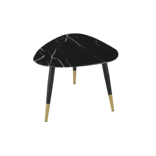 Meubles Tables basses | Table basse ovoïde en verre effet marbre noir et métal coloris laiton et noir - DX69738