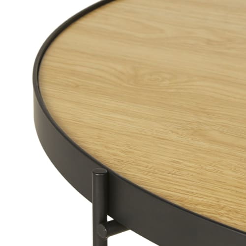 Meubles Tables basses | Table basse ronde beige et noire - KM22047