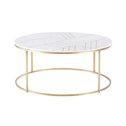 Table Basse Ronde En Marbre Blanc Et Fer Dore Izmir Maisons Du Monde