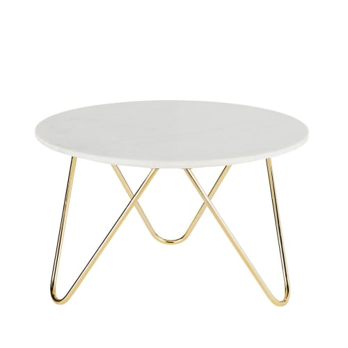 Meubles Tables basses | Table basse ronde en marbre et métal coloris laiton - WP31226