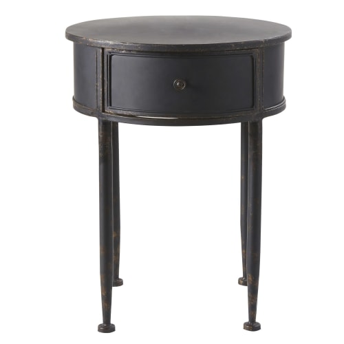 table de chevet ronde 1 tiroir en métal noir alienor | maisons du monde