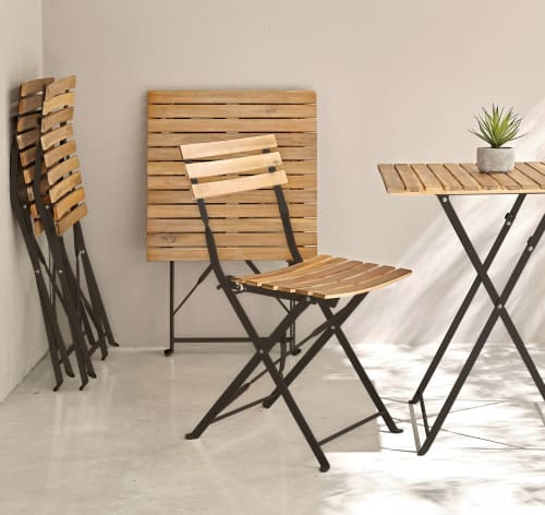 Table de balcon à suspendre bicolore et chaises de bar (x2) en acier et  résine Swann