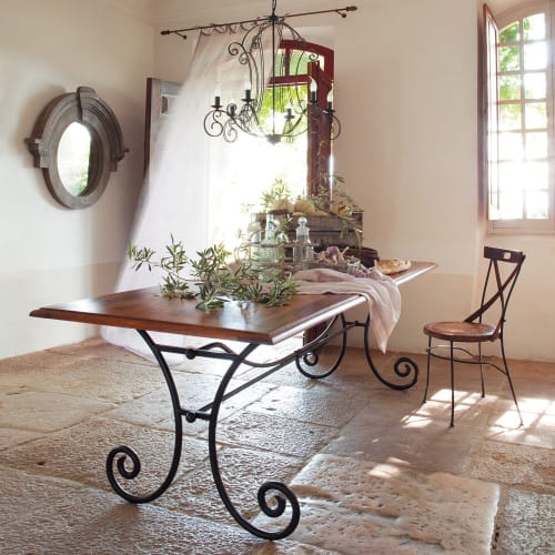 Table De Salle A Manger En Bois De Sheesham Massif Et Fer Forge L 240 Cm Luberon Maisons Du Monde