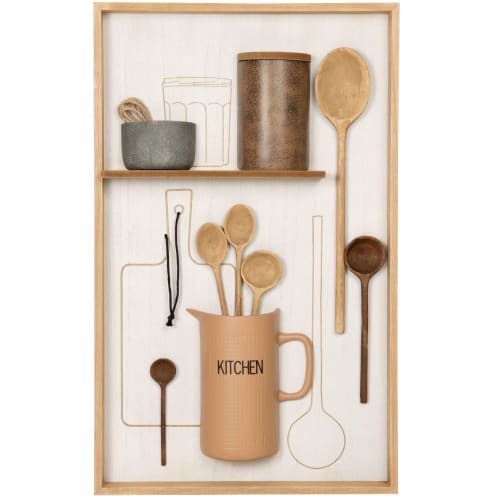 Table kitchen utensils beige, brown, grey and ecru 37x60