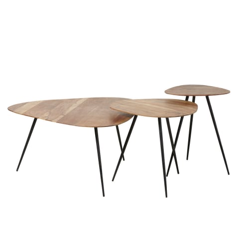 Meubles Tables basses | Tables gigognes en acacia et métal noir - EV93876