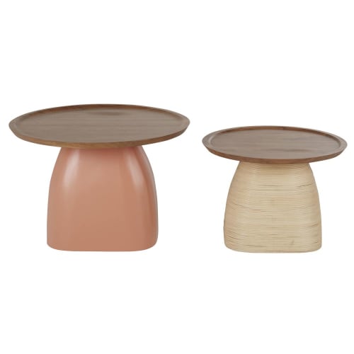 Meubles Tables basses | Tables gigognes en corde et terracotta et plateaux en bois d'acacia massif (x2) - ZX62996