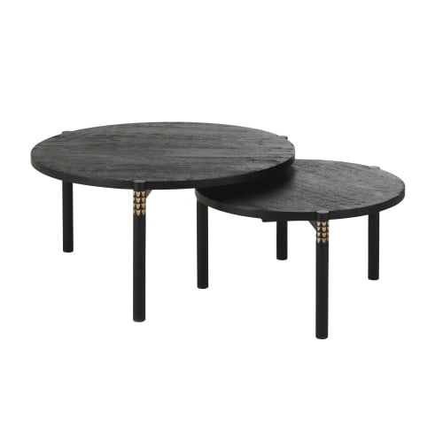 Meubles Tables basses | Tables gigognes en manguier massif sculpté noir - VE04186