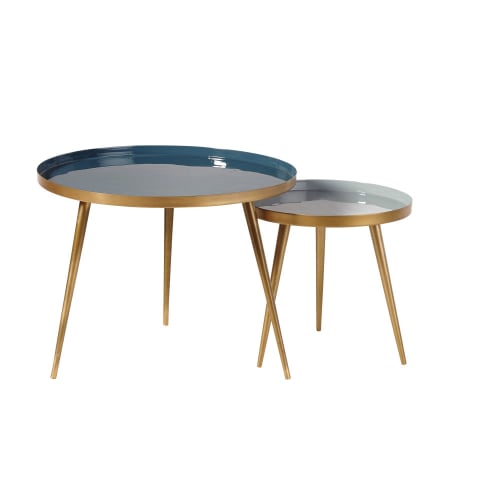 Meubles Tables basses | Tables gigognes en métal bleu et doré - JL29645