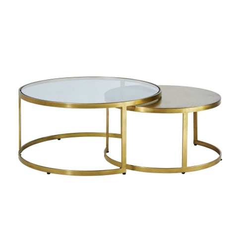 Meubles Tables basses | Tables gigognes en métal coloris laiton et verre trempé - HL08983
