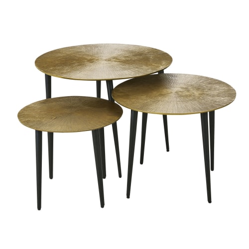 Meubles Tables basses | Tables gigognes en métal noir et coloris laiton - OC10747