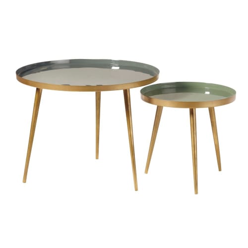 Meubles Tables basses | Tables gigognes en métal vert et doré - ML80443