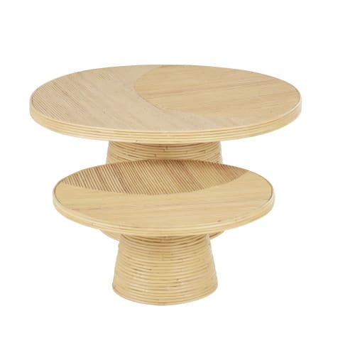 Meubles Tables basses | Tables gigognes marqueterie de rotin beige - XC66609