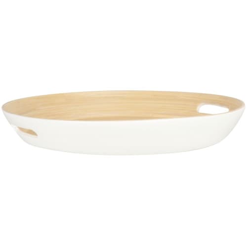 Tischkultur Holztablett und Serviertablett | Tablett aus Bambus, beige und weiß - QN91380