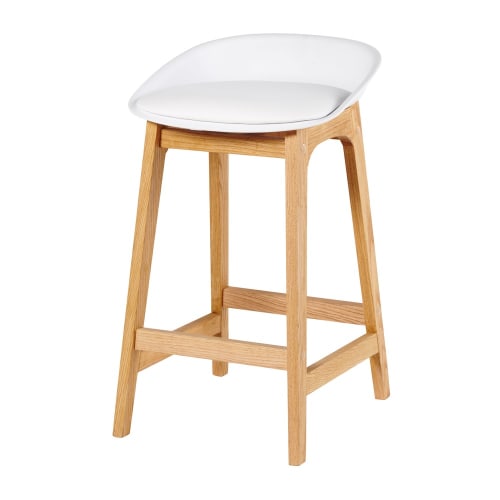 Tabouret de bar style scandinave blanc et chêne massif H73 | Maisons du Monde