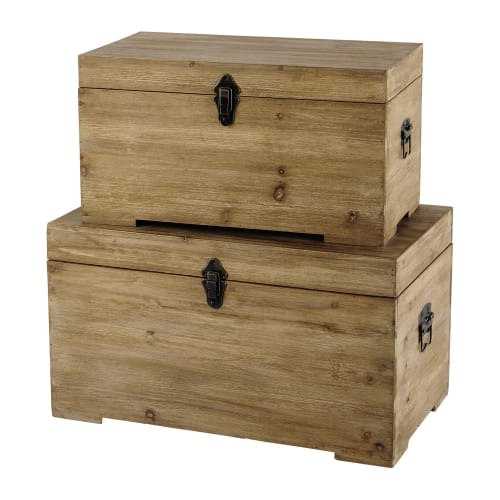 Möbel Aufbewahrungsboxen und Truhen | Tannenholz und Metal truhen (x2) - OG29745