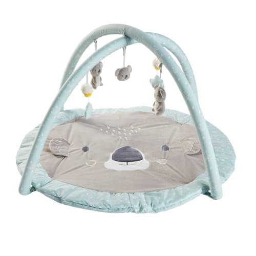 Tapis Déveil Bébé Rond En Coton Gris Et Bleu D90