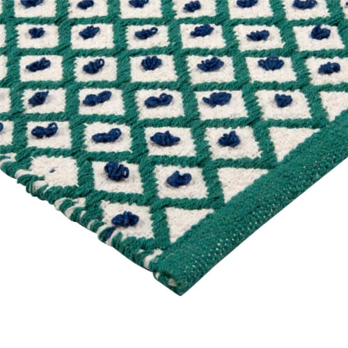  Tapis  en coton cru motifs  graphiques verts  et bleus 60x90 