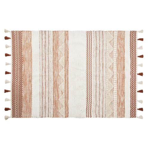 tapis en coton et laine tressee multicolore a pompons 140x200 nonita maisons du monde