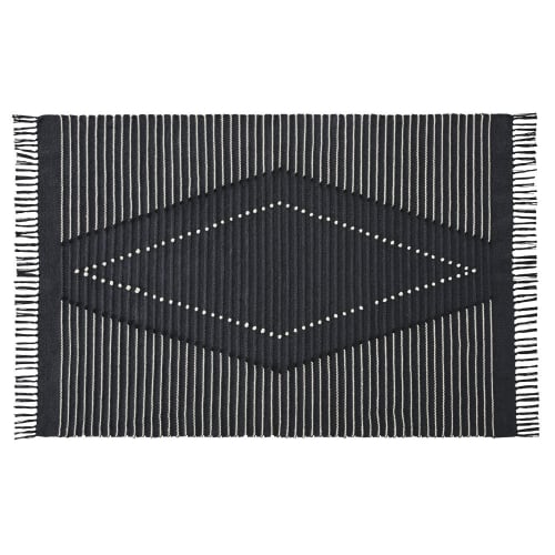 Tapis en coton recyclé tissé gris anthracite, noir et blanc 140x200
